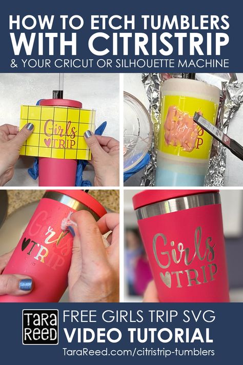 Tumbler Ideas Diy, Glass Etching Diy, Etching Diy, Tara Reed, Powder Coated Tumblers, Vinyl Tumblers, Cricut Projects Beginner, Custom Tumbler Cups, Tumbler Cups Diy