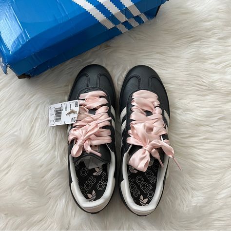 Bnib Adidas Samba Black Wonder Quartz Ribbon Coquette Lace Sz Us 6.5 Box Is Smooshed During Shipping But Shoes Is Intact Adidas Samba Og Black, Samba Black, Adidas Samba Black, Adidas Samba Og, Black Ribbon, Adidas Samba, Black Adidas, Adidas Women, Ribbon