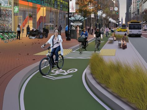 Bicycle Infrastructure, Bicycle Lane, Urban Spaces Design, Green Transportation, Urban Design Graphics, Concept Models Architecture, Outdoor Space Design, Cycling City, City Layout