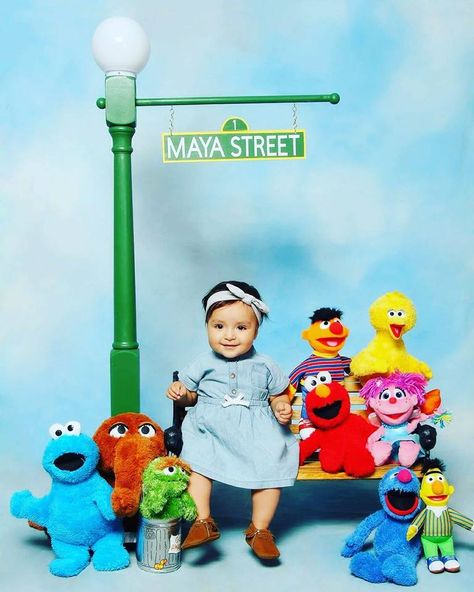 Sesame Street Photo Shoot Sesame Street First Birthday Photo Shoot, Elmo Theme Photo Shoot, Sesame Street Photoshoot Ideas, Cute Sesame Street Party, Elmo Photo Shoot, Sesame Street Photo Booth, Elmo Birthday Photo Shoot, Sesame Street Birthday Theme, Sesame Street 1st Birthday Photoshoot