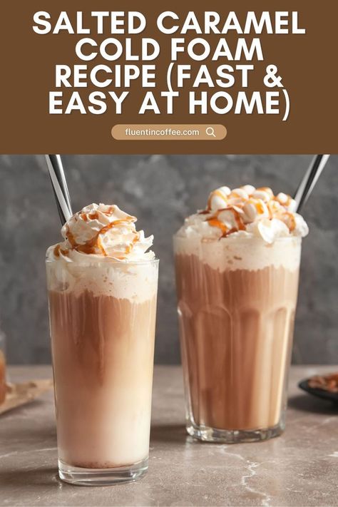 Recreate café-quality Salted Caramel Cream Cold Brew with this Caramel Cold Foam recipe! It’s one of the best Flavored Coffee Recipes for Homemade Coffee Drinks and a must-try Copycat Drink Recipe for caramel lovers. Coffee Foam Recipe, Caramel Cold Foam Recipe, Salted Caramel Coffee Recipe, Salted Caramel Cream Cold Brew, Salted Caramel Cold Foam, Caramel Cream Cold Brew, Caramel Cold Foam, Caramel Coffee Recipe, Cold Foam Recipe