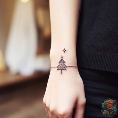 The Joys of Getting a Christmas Tattoo – 52 Designs - inktat2.com Christmas Tattoo Minimalist, Minimalist Christmas Tattoo, Christmas Tree Tattoo, Christmas Tattoo Ideas, Landscape Tattoos, Bestie Tats, Christmas Tattoos, Tiny Designs, Christmas Tattoo