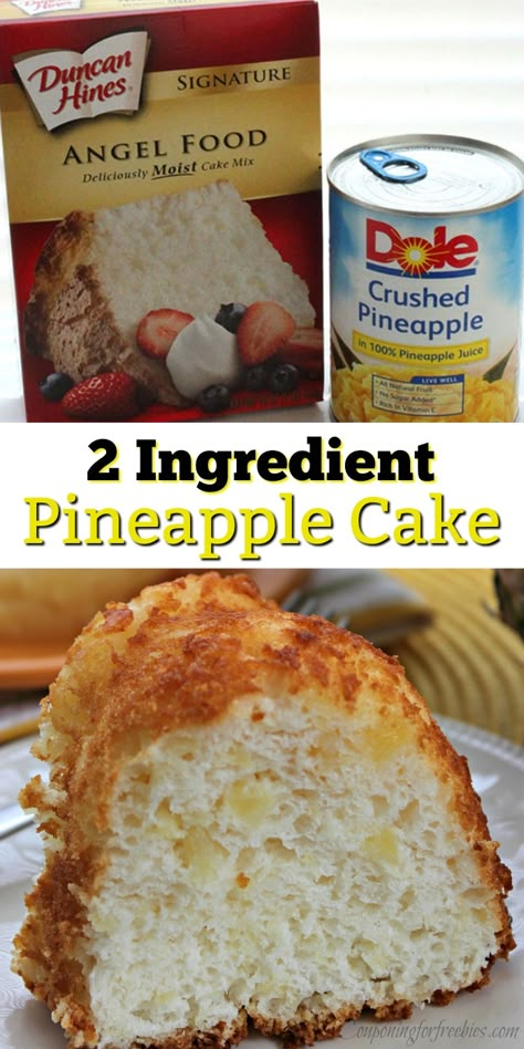 Pineapple Sponge Cake Recipes, Sponge Cake Ideas, Two Ingredient Cakes, Picnic Dessert, Pineapple Angel Food, Pineapple Cake Recipe, Angel Food Cake Pan, Super Easy Desserts, Angel Food Cake Mix Recipes