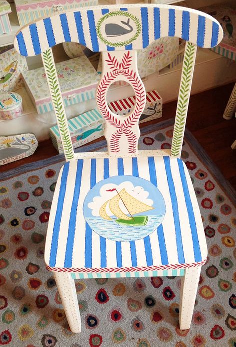 Nantucket Mermaid: Hand Painted Children's Chair Painted Kids Table, Paint Kids Table, Painted High Chairs, Painted Chairs Diy, Painted Kids Chairs, Painted Rocking Chairs, Kids Table And Chair, Hand Painted Chairs, Painted Stools