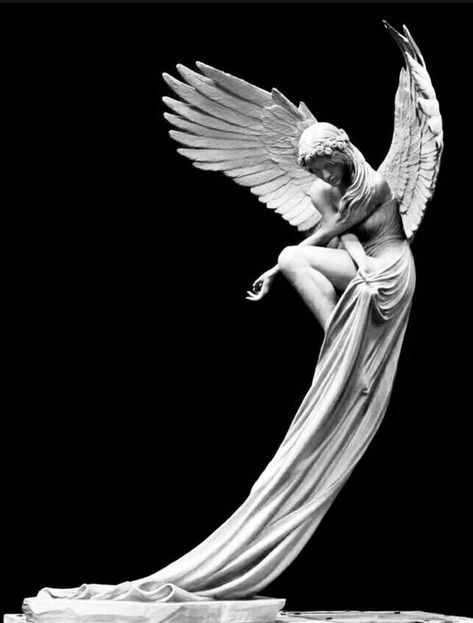 Statue Black And White, Benjamin Victor, Angel Statues Sculpture, Greek Statues, Angel Statue, Angel Tattoo Designs, Angel Sculpture, Ange Demon, Greek Sculpture