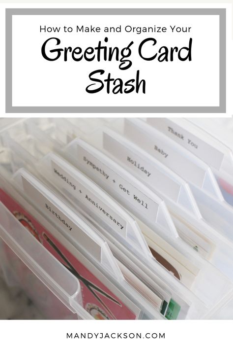 Card Organization Storage, Greeting Card Organizer Diy, Birthday Card Organization, Card Making Organization, How To Organize Greeting Cards, Diy Greeting Card Organizer, Envelope Storage Ideas, Index Card Planning, Business Card Organization