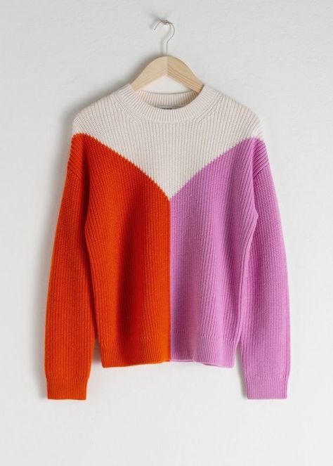 Cute Sweaters For Fall, Trouser Outfits, Favorite Sweater, Ribbed Knit Sweater, Pattern Sweater, Color Block Sweater, Fashion Story, Colour Block, Wool Blend Sweater