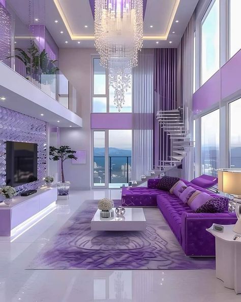 Dream House Decor Ideas, Purple House Interior Ideas, Purple Living Room Decor, Interior Design Purple, Purple Interior Design, Purple Furniture, Mega Millions, Ice Candy, Dream Bedroom Inspiration