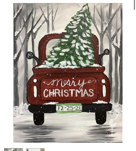 Holiday Paintings, Christmas Painting Ideas, Paint Night Ideas, Winter Paintings, Painting With A Twist, Christmas Canvas Art, Christmas Paintings On Canvas, Sip And Paint, Christmas Card Art