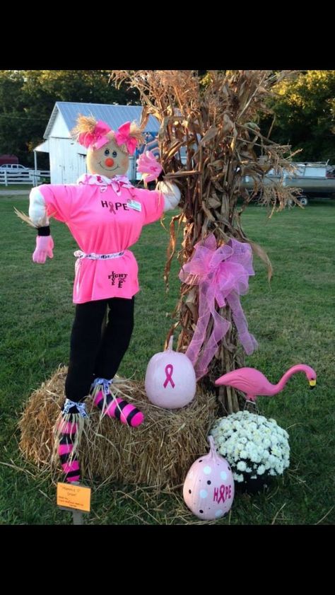 Scarecrow Ideas, Pink Pumpkin, Pink October, Pumpkin Halloween Decorations, Pink Out, Pink Halloween, Pink Party, Think Pink, Pink Ribbon