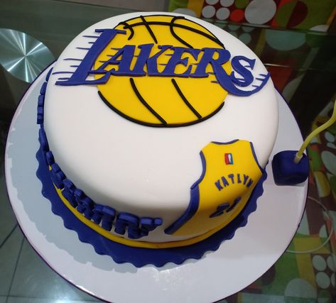 Stencilled Cake, Lakers Birthday Cake, Lakers Cake, Lol Doll Cake, Basketball Party, Handmade Cake, Bday Cake, Doll Cake, Edible Cake