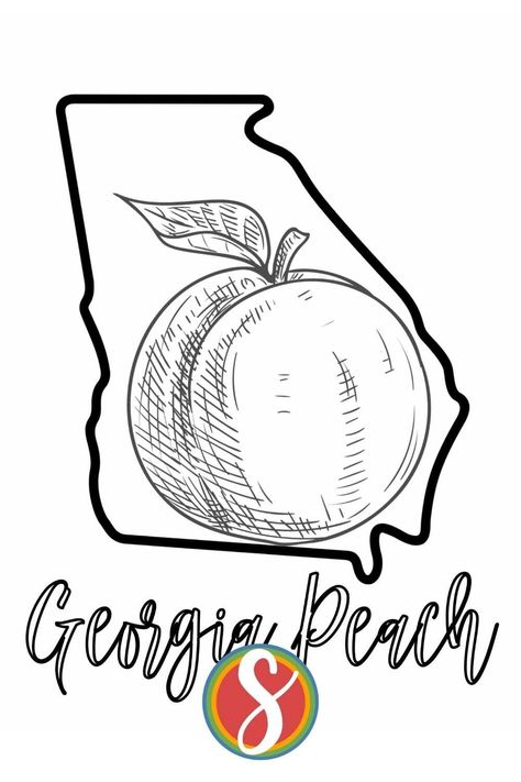 Georgia Bulldogs Coloring Pages, Georgia Peach Tattoo, Peach Coloring Page, Peach Printable, Georgia Outline, Georgia Tattoo, Printable Activity Sheets, Peach Tattoo, Name Coloring Pages