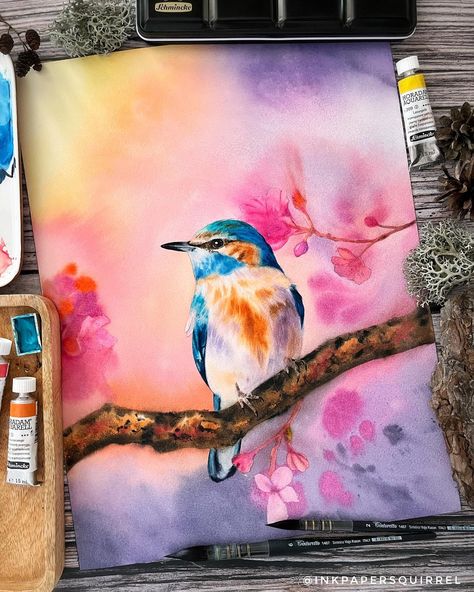 Elina Zhelyazkova • Watercolor Artist & Educator (@inkpapersquirrel) • Instagram photos and videos Artist Water Colour Painting, Realistic Watercolor Paintings Nature, Water Colour Art Inspiration, Water Colour Painting Watercolour, Water Colour Landscape, Watercolor Negative Painting, Polaroid Painting, Negative Painting, Drawing Collection