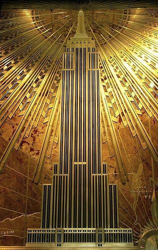 Mural that hangs in the lobby of the Empire State Building Empire State Building Art, Art Deco Mural, Art Deco Paintings, Motif Art Deco, Art Deco Inspiration, Art Deco Buildings, Chrysler Building, Deco Architecture, Deco Decor