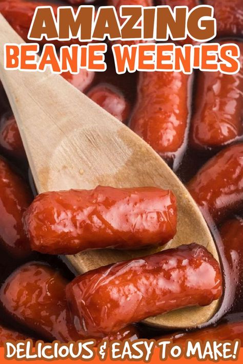 Bbq Little Smokies, Crockpot Little Smokies, Beanie Weenies, Little Smokies, Bbq Beans, Dinner Recipes Easy Quick, Picnic Foods, Budget Friendly Recipes, Bacon Wrapped