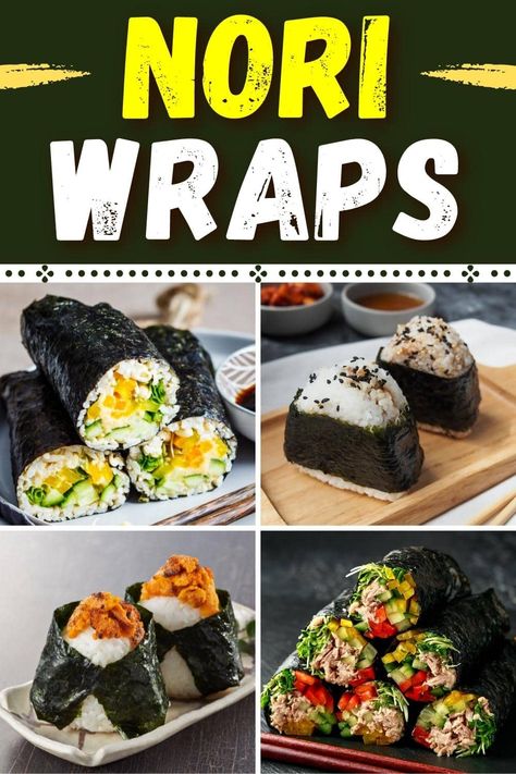 Try these nori wraps for a great alternative to regular sandwiches! From tuna to veggie to chicken, these easy nori recipes will be your new favorites. Nori Lunch Ideas, Sushi Wraps Lunch Ideas, Nori Recipe Ideas, Sushi Sandwich Recipes, Nori Sandwich, Nori Recipes, Sushi Wraps, Nori Recipe, Paleo Sushi