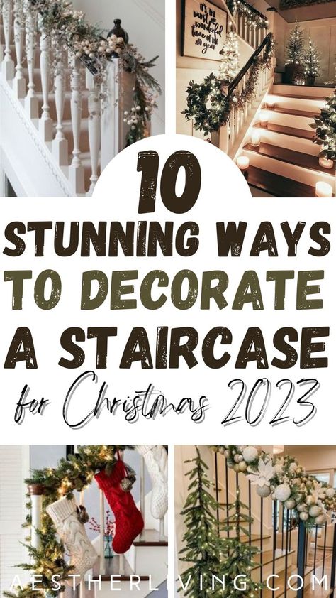 10 stunning ways to decorate a staircase for christmas 2023 Staircase For Christmas, Garland For Staircase, Christmas Banister, Christmas Stairs Decorations, Staircase Decor Ideas, Christmas Staircase Decor, Rustic Stairs, Christmas Stairs, Christmas Staircase