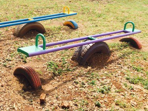 Backyard Play Equipment, Diy Outdoor Toys, Kids Outdoor Playground, Teeter Totter, Diy Playground, Road Warrior, Garden Decor Projects, School Playground, Backyard Entertaining