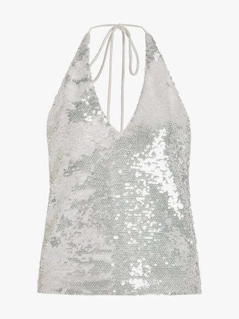 Sequin Halter Top, Silver Sequin Top, Rotate Birger Christensen, Charlotte Chesnais, Fashion Vibes, Sequin Halter, Halterneck Top, Birger Christensen, Silver Tops