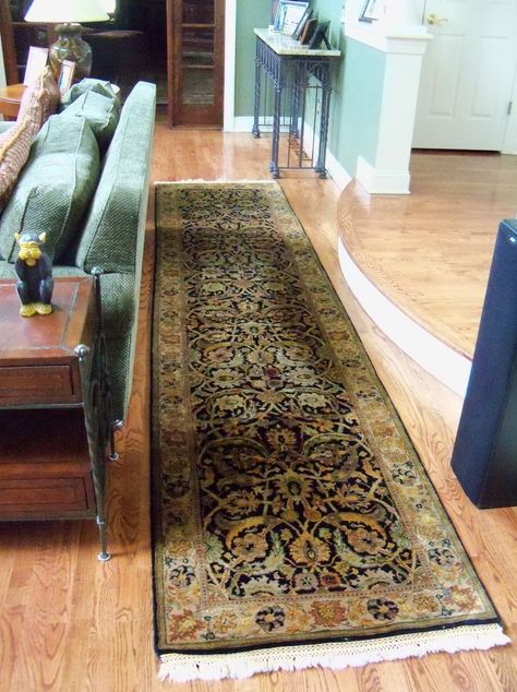 runner placement, in front of entryway, behind couch, leading to bathroom/bedroom Runner Placement, Behind Couch, Runner Rug Entryway, Bucks County Pa, Bucks County, Fine Rugs, Living Room Makeover, Handmade Area Rugs, Bathroom Bedroom