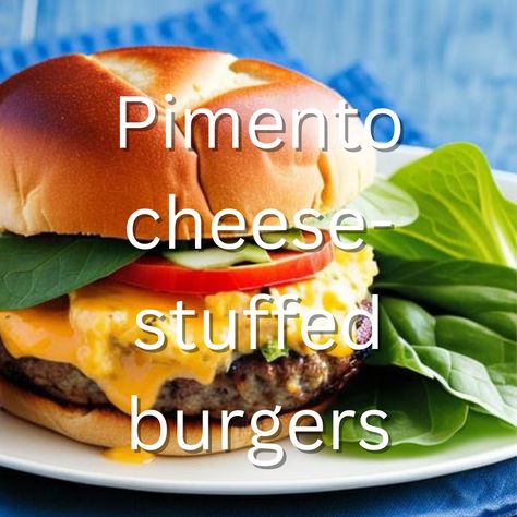 Pimento Cheese-Stuffed Burgers Texas Style Brisket, Stuffed Burgers, Classic Burger, Shrimp Fajitas, Ceramic Grill, Beef Patties, Patty Melt, Southern Cuisine, Pimento Cheese