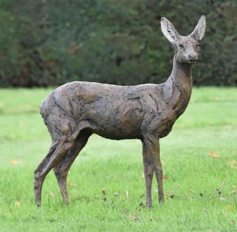 Life-Size Outdoor Garden Ornament Yard Bronze Roe Deer Sculpture | Reindeer Sculpture, Deer Garden, Deer Sculpture, Landscape Sculpture, Slender Neck, Bronze Sculpture Animal, Paper Mache Animals, Deer Statues, Metal Animal