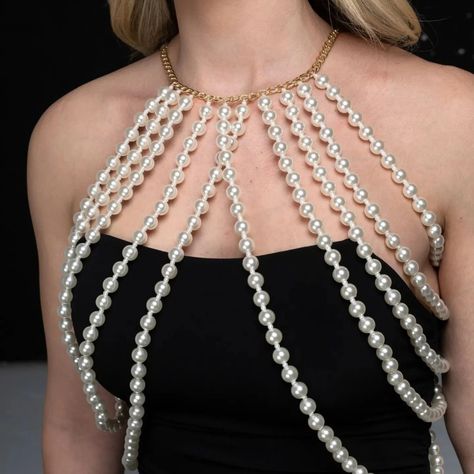 Luxury Pearl Beaded | Vest Pearl Top | Bride Pearl Top | Pearl Body Chain | Showgirl Dress Decoration | Night Dress | Minimalist Gİft Shoulder Chain Jewelry, Pearl Body Chain, Beads Clothes, Beaded Vest, Pearl Top, Top Pearl, Shoulder Jewelry, Dress Decoration, Dress Minimalist