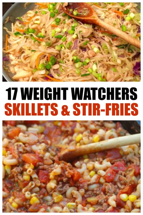 17 WW Skillet and Stir-Fry Meals made in a single pot, skillet or wok are perfect for when you're preparing dinner after a long day, or lunches to take to work for the week! #ww #weight_watchers #skillet #meals #easy #healthy #recipes #smartpoints #goulash #eggroll #cheeseburger #shrimp vegetable Skillet Meals Easy, Lunches To Take To Work, Weight Watchers Food Points, Sandwich Vegetarian, Weight Watchers Meals Dinner, Weight Watchers Lunches, Weight Watchers Program, Weight Watchers Meal Plans, Weight Watchers Recipes Desserts