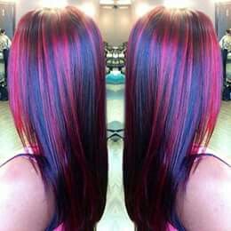 Pink/Blue ❤💙 Balayage Blue, Red And Purple Hair, Colourful Hair, Dye Hair, Red Highlights, Beautiful Hair Color, Fantasy Hair, Hair Balayage, Funky Hairstyles