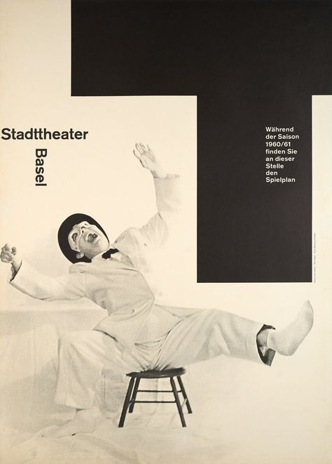 Vintage poster – Stadttheater Basel, saison 60-61 – Galerie 1 2 3 Basel City, Armin Hofmann, International Typographic Style, Swiss Style, Iconic Poster, Swiss Design, Design Fields, Design Movements, Basel