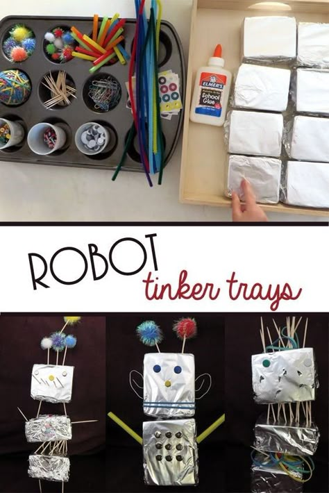 R Is For Robot, Robots Preschool, Robot Activity, Tinker Tray, Robot Birthday Party, Robot Theme, The Wild Robot, Preschool Stem, Robot Party