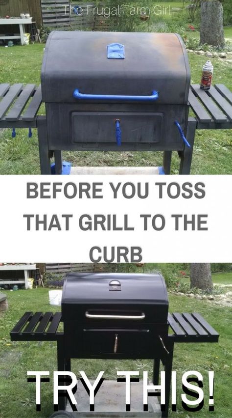 Before you toss your grill try this quick and easy DIY. Or if you see a grill on the side of the road like we did spray it and give it new life. | DIY | grill | summer | thrifty | frugal | makeover |  via @tasiaboland Grill Painting Ideas, Cleaning Bbq Grill, Grill Diy, How To Clean Bbq, How To Spray Paint, Craft Hobbies, Grill Ideas, Diy Grill, Diy Spray Paint