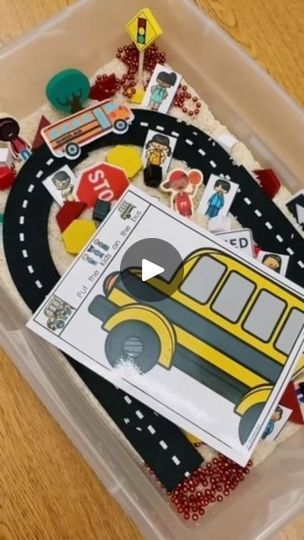 Wheels On The Bus Sensory Bin, Bus Sensory Bin, Life Skills Classroom, Wheels On The Bus, Sensory Bin, Sensory Bins, Bus Stop, Preschool Kindergarten, School Bus