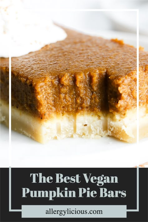 Vegan Pumpkin Pie Bars, Creamy Pumpkin Pie, Shortbread Cookie Crust, Homemade Shortbread, Pumpkin Pie Recipe Easy, Healthy Pumpkin Pies, Vegan Pumpkin Recipes, Pie Bar Recipes, Pumpkin Pie Mix