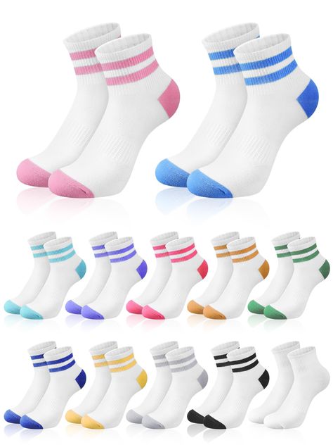 PRICES MAY VARY. Women's Athletic Ankle Socks Set: with this package, you will receive 12 pairs of women's athletic ankle socks, featuring white socks with different colored toes and heels; The variety of color options allows you to easily mix and match with your athletic outfits or pair them with casual wear, providing the versatility of wear Comfortable Material: immerse yourself in comfort with our ankle socks for women made of quality cotton material; Experience enhanced air permeability and Quarter Socks, Non Slip Socks, Ankle Socks Women, Socks For Women, Athletic Running, White Socks, Golf Sport, Athletic Socks, Athletic Outfits