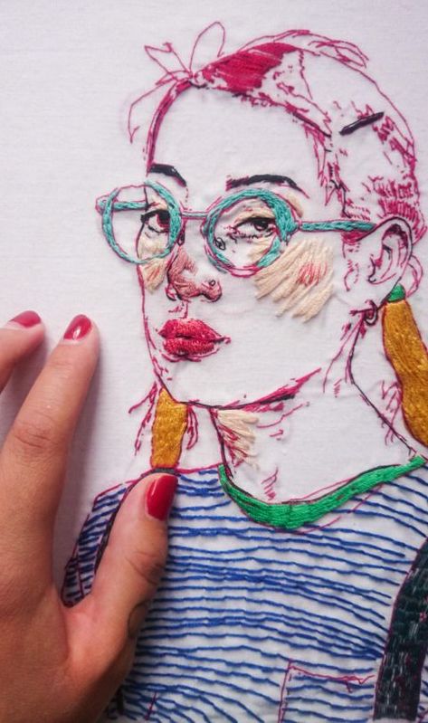 Portrait Embroidery, Embroidered Portrait, Textile Art Embroidery, Line Dot, Contemporary Embroidery, Embroidered Art, Art Embroidery, Thread Art, Textile Fiber Art