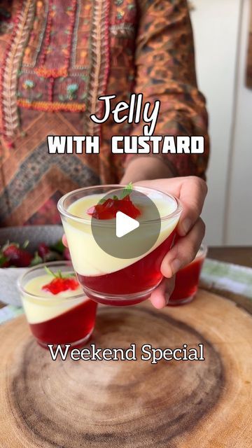 Jelly And Custard Cups, Strawberry Jelly Dessert Recipes, Custard Jelly Dessert, Jelly Custard Desserts, Jelly And Custard Desserts, Jelly Dessert Recipes, Custard Powder Recipes, Jelly Custard, How To Make Custard