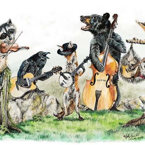 Bluegrass Gang -  wild animal music Animal Music, Reno Nv, Wild Animal, Custom Art, Visual Artist, Art Original, Card Art, Animals Wild, Fine Art Paper