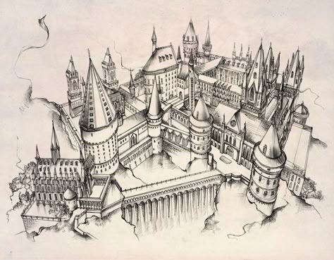 Hogwarts castle by Andette.deviantart.com on @DeviantArt Hogwarts Castle Drawing, Harry Potter Teams, Fanart Harry Potter, Harry Potter Sketch, Harry Potter Castle, Harry Potter Art Drawings, Castle Drawing, Not Musik, Harry Potter Tattoos