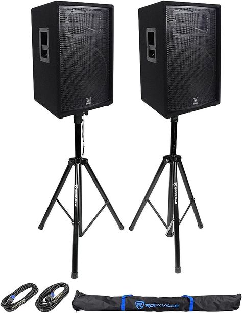 Amazon.com: JBL Pro JRX215 Passive DJ P/A Speaker Cabinet Bundle with Rockville RCTS1425 25' 14 AWG 1/4" TS to Speakon Speaker Cable and Pair RVES1 Tripod PA Speaker Stands : Musical Instruments Dj Speakers, Big Speakers, Passive Speaker, Speaker Cabinet, Pa Speakers, Speaker Box, Recorder Music, Speaker Stands, Dj Equipment