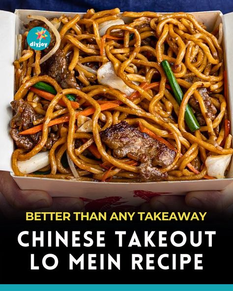 This homemade Chinese takeout beef lo mein is way better than the ones in restaurants, as it's fully packed with savory goodness! Chinese Takeout Lo Mein, Takeout Lo Mein Recipe, Take Out Lo Mein Recipe, Best Chinese Lo Mein Recipe, House Lo Mein Recipe, Authentic Lo Mein Recipe, Best Beef Lo Mein Recipe, Mall Chinese Food, Chinese Lo Mein Recipe