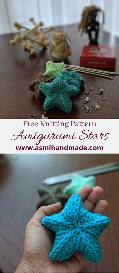 Knit Star Ornament Pattern, Knit A Star, Small Knitted Star Pattern, Knit Stars Free Pattern, Knitting Stars Pattern, Easy Knit Ornaments, Knit Star Pattern Free, Christmas Ornament Knitting Pattern, Knitted Stars Free Pattern