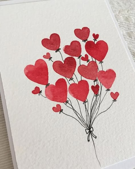 Watercolor Love Paintings, Valentines Day Drawing Ideas, Birthday Card Drawing Ideas, Watercolor Anniversary Card, Card Drawing Ideas, Diy Paper Lanterns, Watercolor Love, Valentines Day Drawing, Valentines Watercolor