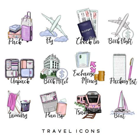 Travel Digital Stickers, Hd Stickers, Student Stickers, Travel Clipart, Free Printable Planner Stickers, Planner Icons, Travel Icon, Filofax Planners, Routine Planner