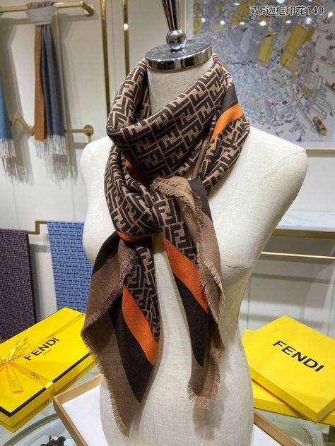 Fendi Scarf Outfit, Fendi Scarf, Designer Scarf, Scarf Outfit, Branded Scarves, Designer Scarves, Cashmere Scarf, Luxury Brands, Winter Casual