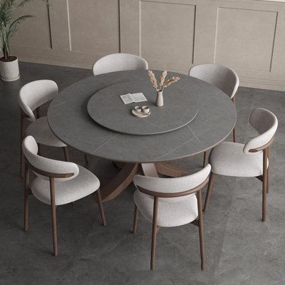 Matte rock table with turntable modern simple solid wood round table，preferably ash wood, with matte SLATE, stable structure, strong and durable，suitable for all kinds of purposes, all kinds of occasions. Size: 29.5”H x 53”L x 53”W | STAR BANNER Matte Rock Table w / Turntable Modern Simple Soli Round Dining Set Wood in Brown / Gray / White, Size 29.5 H x 53.0 W x 53.0 D in Wayfair Rock Table, Family Dining Table, Dining Table Sets, Round Dining Table Sets, Star Banner, Dining Room Spaces, Round Dining Set, Table Sets, Family Dining