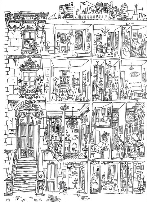 Saul Steinberg, Tattoo Coloring Book, House Drawing, Urban Sketching, Cute Coloring Pages, Pen Art, The Act, Art Of Living, Coloring Book Pages