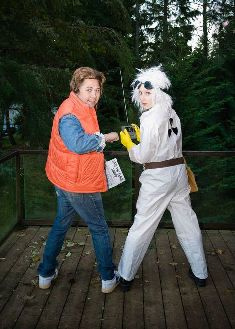 Doc And Marty Mcfly Costume, Back To The Future Halloween, Doc Brown Costume, Back To The Future Costume, Future Costume, Doc Brown, Marty Mcfly, Halloween 2015, Creative Valentines