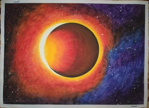 Eclipse Painting Ideas, Lunar Eclipse Painting, Eclipse Art For Kids, Solar Eclipse Art Projects, Solar Eclipse Painting, Eclipse Watercolor, Solar Eclipse Images, Solar Eclipse Art, Eclipse Painting