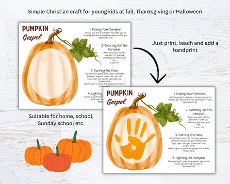 Pumpkin Gospel Handprint Art, Pumpkin Gospel Printable, Fall Craft, Thanksgiving Halloween Sunday School Activity, Christian Kids Lesson - Etsy Pumpkin Christian Craft, Pumpkin Prayer Craft, Fall Sunday School Crafts For Kids, Pumpkin Gospel Printable, Christian Pumpkin Craft, Pumpkin Bible Lessons For Kids, Halloween Sunday School Lessons, Fall Bible Crafts For Kids, Fall Sunday School Lessons